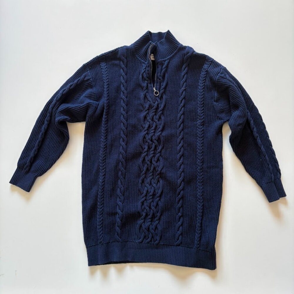 Aritzia Sunday Best Navy Blue Cable Knit Quarter Zip Demi Sweater Dress